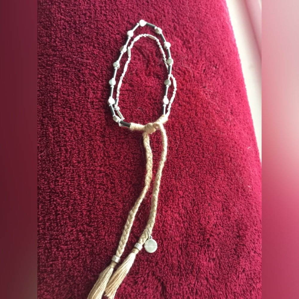 Stella&Dot Silver and Tan Beaded Necklace